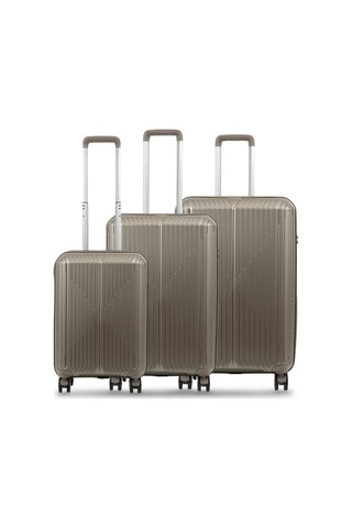 Ground Dikey Çizgili 3'lü Set Valiz 10728 Krom