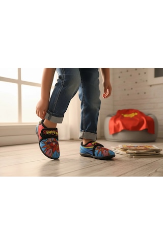 Gezer Kışlık Superman Figürlü Yumuşacık Panduf Mavi