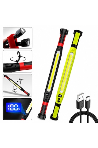 Mıknatıslı Type-c Şarj - Dijital Gösterge 360 Dönebilen Gövde - Askı Kanca - Çift Renk - 52.5cm El Fener - I