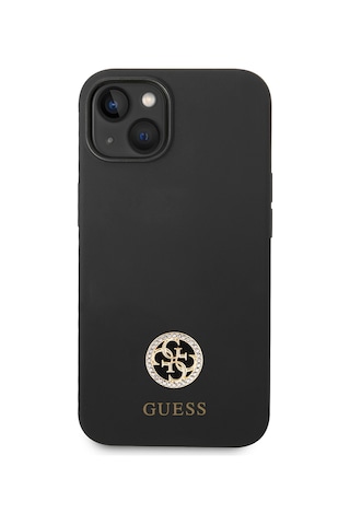 Apple Uyumlu iPhone 14 Kılıf Guess Lisanslı Yazı Ve Taşlı 4g Logolu Silikon Kapak Siyah