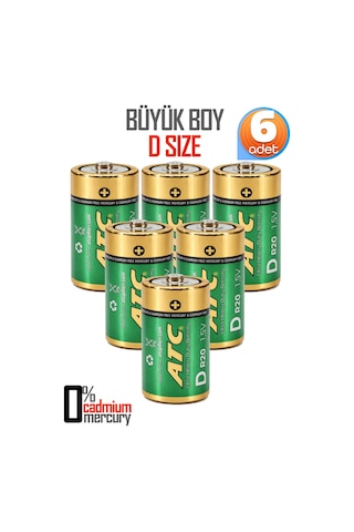 Atc 6lı Büyük Boy Pil R20 D-size Pil D Boy Pil Oyuncak Pili Çinko Karbon Pil Zn-c 1.5 V