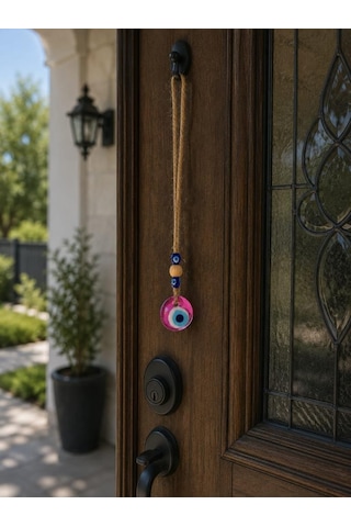 Nazar Boncuğu Dikiz Aynası Süsü Pembe Renkli 3 Cm Duvar Süsü El Yapımı Cam Kapı Süsü