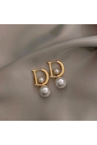 14k Altın Kaplama D Harfi İnci Kore Yeni Moda Takı Küpe Önce Sonra Zarif Kadın Günlük Çok Yönlü Aksesuarlar Çok Renkli