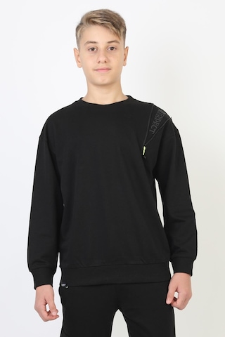 Fermuarlı Respect Baskılı Siyah Erkek Çocuk Sweatshirt-90812 Siyah