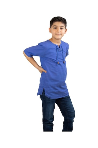 Eliş Şile Bezi Kısa Kol Şile Bezi Zımbalı Erkek Çocuk Tshirt Saks 3050