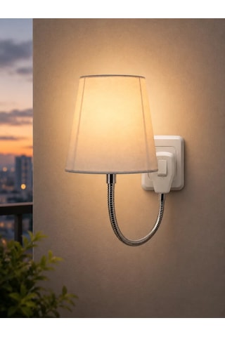 Soket Tipi Ayarlanabilir Başlıklı Dekoratif Gece Lambası Beyaz