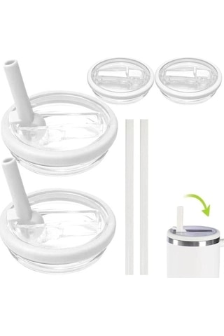 Lemestar 40 Oz Kase İçin Damlacık Önleyici Çift Açık Kapak Ve Pipet Seti - 2 Adet Kapak + 2 Adet Pipet, Beyaz, Bpa'sız, Stanley Quencher Uyumlu Beyaz