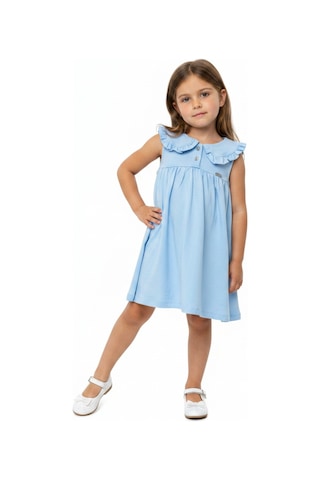 Toontoy Kids Toontoy Kız Çocuk Regular Fit Bebe Yaka Düğmeli Kısa Kollu Elbise 25049 Mavi