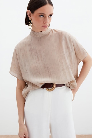 Sateen Desenli Salaş Bluz - Bej-136031 Bej