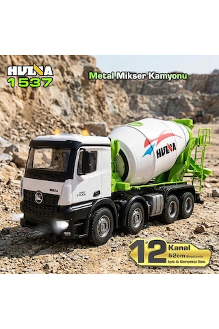Huına 1537 1/14 12ch Profesyonel Rc Uzaktan Kumandalı İş Makinesi Metal Beton Mikser Çimento Kamyonu İnşaat Aracı Mixer Truck - Sesli Ve Işıklı
