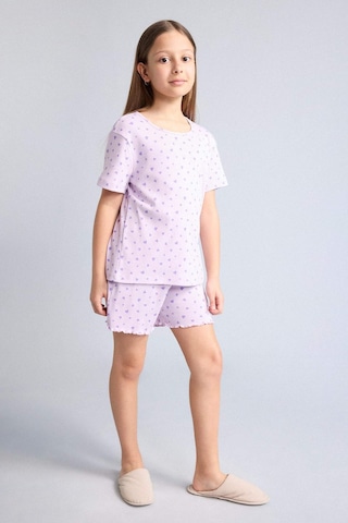 Defacto Regular Fıt Fitilli Kaşkorse Şort Tişört 2li Pijama Takımı Kız Çocuk H8104a826smpr67 Mor-pr67