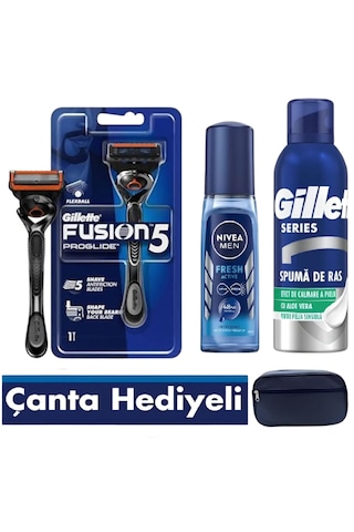 Gillette Fusion Proglide Flexball Makine + 5 Yedek Bıçak , Men Deodorant , Köpük , Seyahat Çantası Hediye