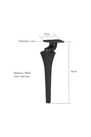 4 Adet Venüs Lüx Metal Ayak 16 Cm Mat Siyah Mobilya Koltuk Ayağı