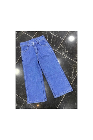 Erdem Kıds Kız Çocuk Jean Pantolon Palazzo Geniş Bol Paça Okul Kot Pantolon Mavi Mavi