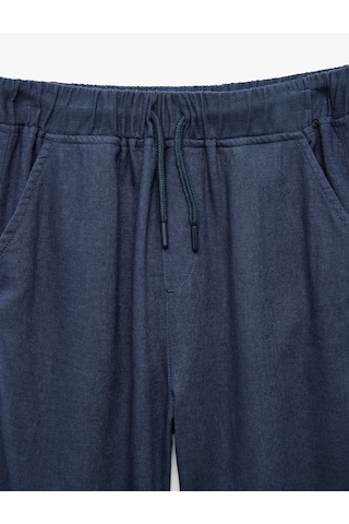 Koton Keten Ve Viskon Karışımlı Beli Bağcıklı Basic Pantolon Lacivert 6skb40131tw