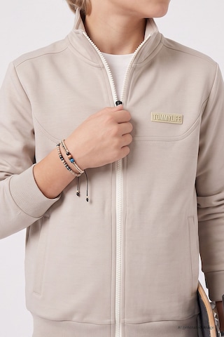 TOMMYLIFE Bej Standart Fit Basic Dik Yaka Jogger Erkek Çocuk Eşofman Takım - 11327