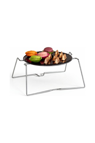 Parlak Silver Yuvarlak Sunumluk İkramlık Pasta Servis Standı Metal Ayaklı Siyah Pleksi Gümüş