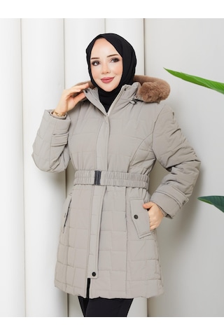 Eslemnur Nova Kumaş Şişme Mont 85cm Vizon