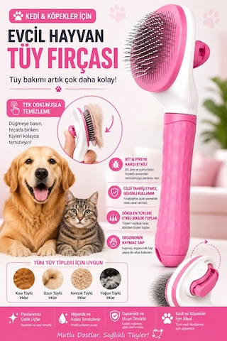 Jasper Otomatik Evcil Hayvan Tüy Toplama Tarağı Pratik Tuşlu Pet Fırçası Kedi Köpek Tüy Tarama Fırça