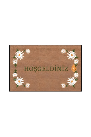 Kapı Önü Paspası Kaymaz Ağır Tabanlı Kenar Papatya Hoş Geldiniz Desen Dekoratif , Kolay Temizlenir 45x70 Cm Kod T11 Kahverengi