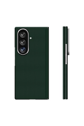 Samsung Uyumlu Galaxy Z Fold 7 Uyumlu Kılıf M-safe Şarj Özellikli Zore Paris Zerre Sert Pc Kapak Koyu Yeşil