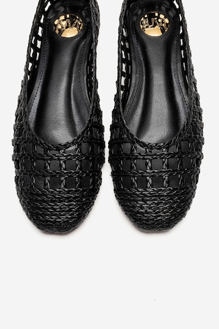 Luvishoes Elvarıs Siyah Örgü Desenli Kadın Babet Ayakkabı Siyah