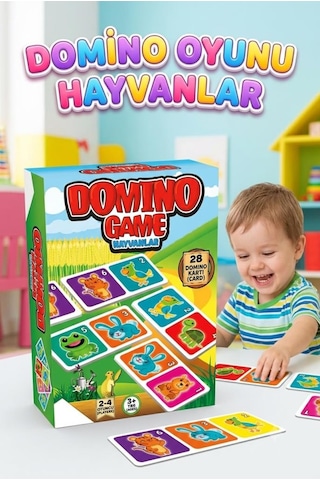 Domino Oyunu Hayvanlar Eğlenceli Eşleştirme Kartları 28 Adet Domino Kartlı Eğitici Kutu Oyunu