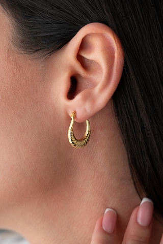 925 Ayar Gümüş Gold Rengi Çizgili Oval Tasarım Şarnel Küpe Gold