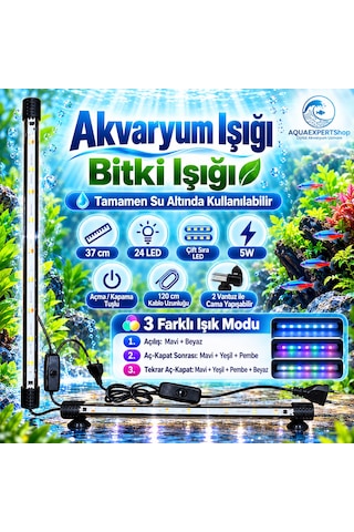 Akvaryum Işığı - Balık Işığı - Bitki Işığı - 37 Cm - 24 Led - Tamamen Su İçinde Kullanılabilir - 3 Modlu - 5w - Mükemmel Işık