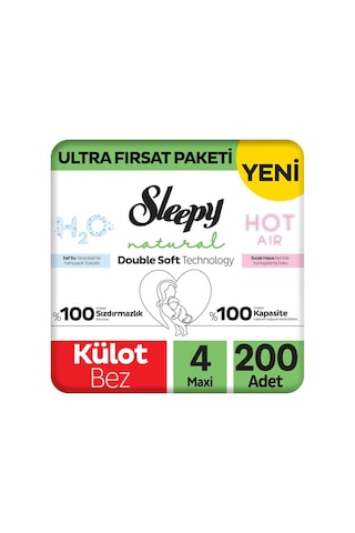 Sleepy Natural Double Soft Ultra Fırsat Paketi Külot Bez 4 Numara Maxi 200 Adet