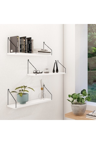 Roomiehome Duvar Rafı Kitaplık Mutfak Banyo Yaşam Alanı 3 Lü Set 15X55 Cm