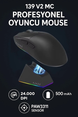 Aj139 V2 Mc 24.000 Dpı Paw3311 Ultra Hafif 3 Modlu Oyuncu Mouse - 500mah Batarya Diğer