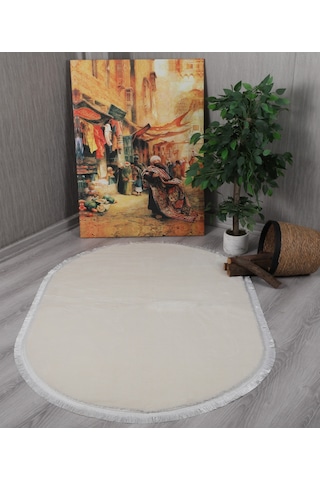 My Evilla Modern Dekoratif Oval Spor Saçaklı Puffy Peluş Halı Yolluk 001