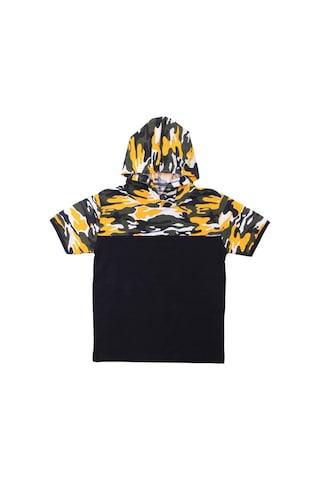 Fyk Kids Erkek Çocuk Kapüşonlu Kamuflaj Desenli Kapri-sweatshirt Alt Üst Takım Sarı