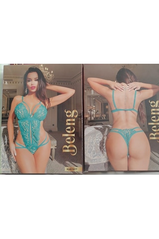 Beleng Beleleng Kadın Petrol Yeşili Dantelli Ve İp Detaylı Fantezi Body Teddy Yeşil
