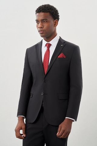 İmza Siyah Düz Bez Ayağı Mono Yaka 2 Düğme Yünlü 6 Drop Comfort Fit Classic Takım Elbise 1001245180 001 Siyah