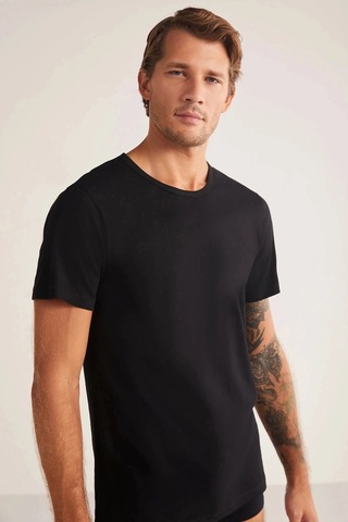 Kom Hulio Bisiklet Yaka 2'li Erkek Tshirt - Siyah Çok Renkli