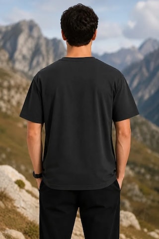 Modi Erkek Outdoor Pusula Dağ Baskılı Kısa Kollu Oversize T-shirt - Siyah