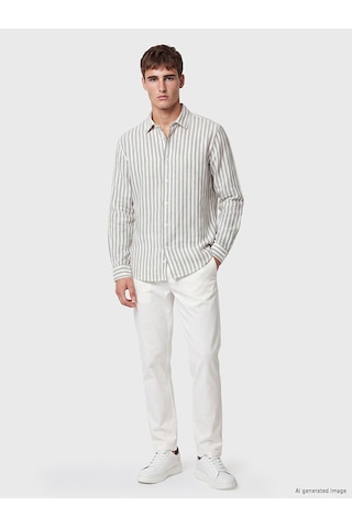 Lcw Vision Yeşil Regular Fit Çizgili Armürlü Erkek Gömlek
