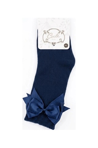 Cocole Socks Kız Çocuk Aksesuarlı Dizaltı Çorabı Tekli Pamuklu Düz Lacivert Fiyonklu