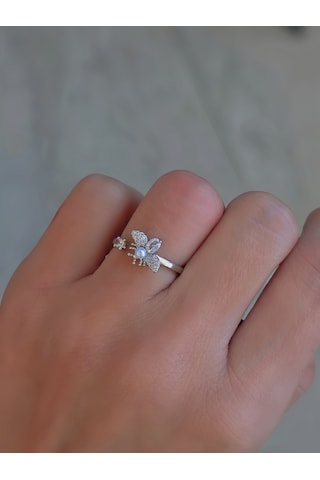 Ayarlanabilir Arı İnci Model Zirkon Taşlı Silver Renk Çelik Yüzük Gümüş