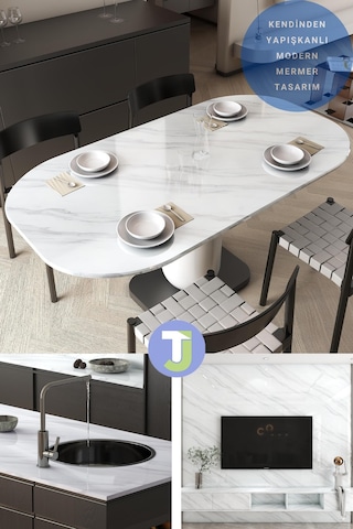 Technojet Kendinden Yapışkanlı Mermer Desen Folyo Mutfak Banyo Tezgah Duvar Masa Kaplama 60cmx300cm