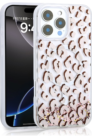 Apple Uyumlu iPhone 12 Pro Kılıf Sıvılı Simli Baskılı Şeffaf Arka Yüzey Zore Mossa Silikon Kapak Pembe