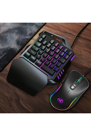 Monyee V500+j300 Kablolu Tek Elle Oyun Klavye Ve Mouse Seti - Rgb Işık Modları, 35 Tuşlu, 6400 Dpı, Çoklu Platform Uyumlu Diğer