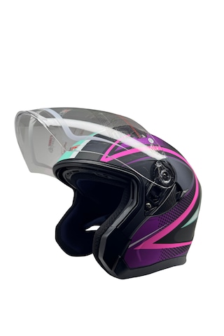 Kask Ls5 Marka Çenesiz Yarım Kask Mat Siyah - Pembe