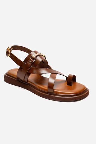 Luvishoes Fabıana Taba Hakiki Deri Tokalı Kadın Parmak Arası Sandalet
