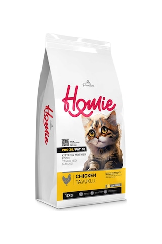 Homie Super Premium Düşük Tahıllı Tavuklu Yavru ve Anne Kedi Maması 12 KG