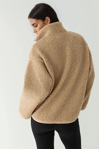 Hiccup Fermuarlı Yakalı Oversize Peluş Kaban Açık Gri