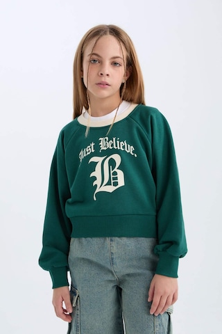 DeFacto Kız Çocuk Relax Fit Bisiklet Yaka Baskılı İçi Yumuşak Tüylü Sweatshirt D7042A824WNGN1116 Yeşil
