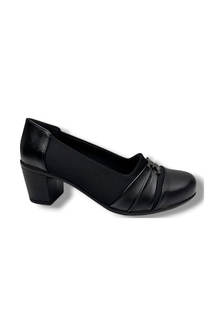 Oi 250-26 Streçli Deri Tokalı Anatomik Kalın Orta Topuklu Kadın Ayakkabı Siyah